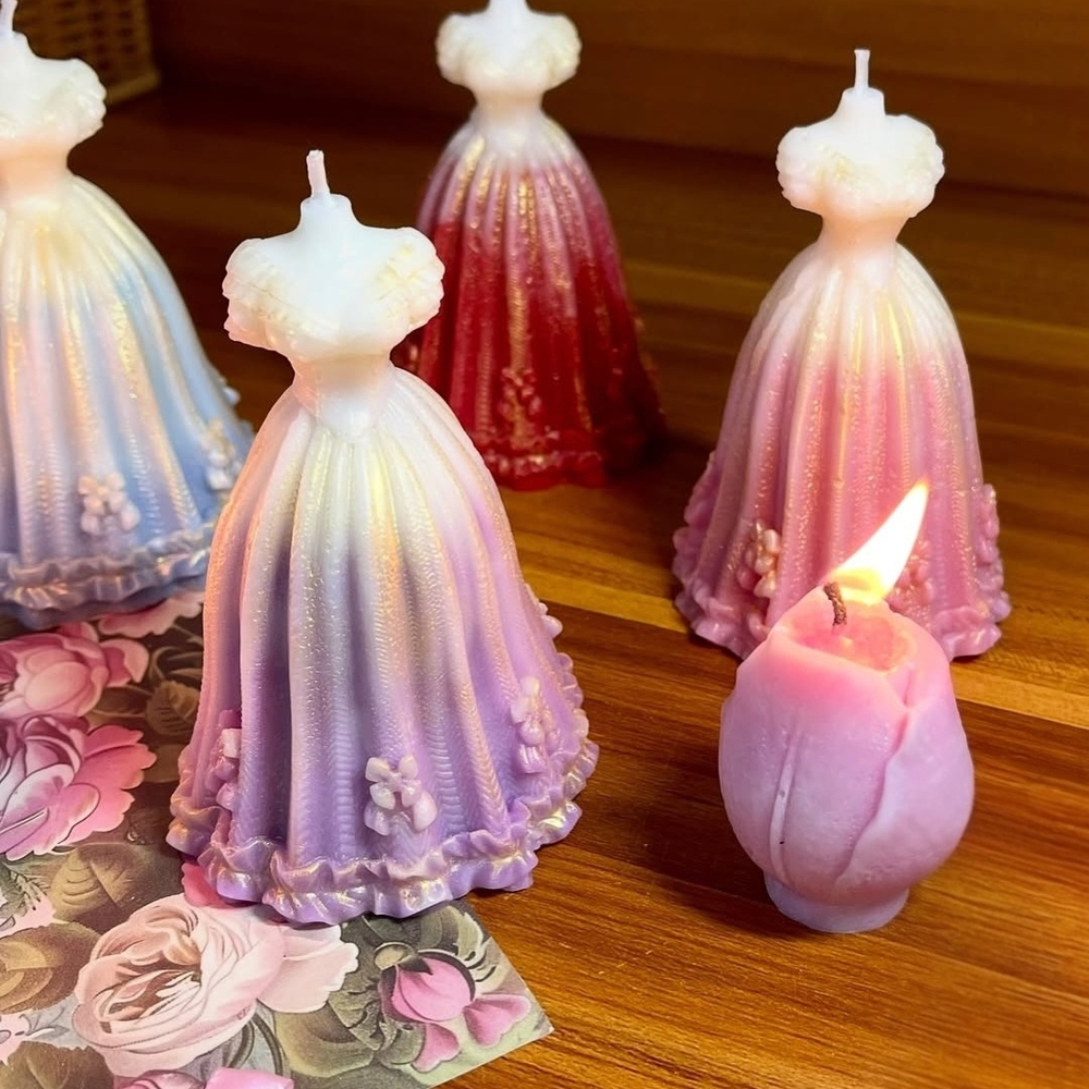Shosho Elegant Dress Candles in Pink and Purple